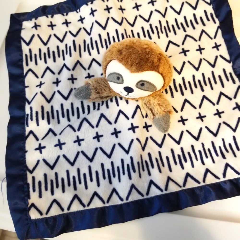 Cloud Island Sloth Plush Navy/White Satin Trim Lovey Security Blanket